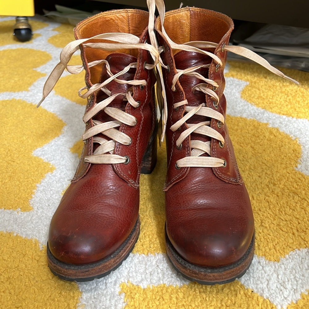 Frye Burgundy Lace-Up Leather Ankle Boots - Picture 4 of 5